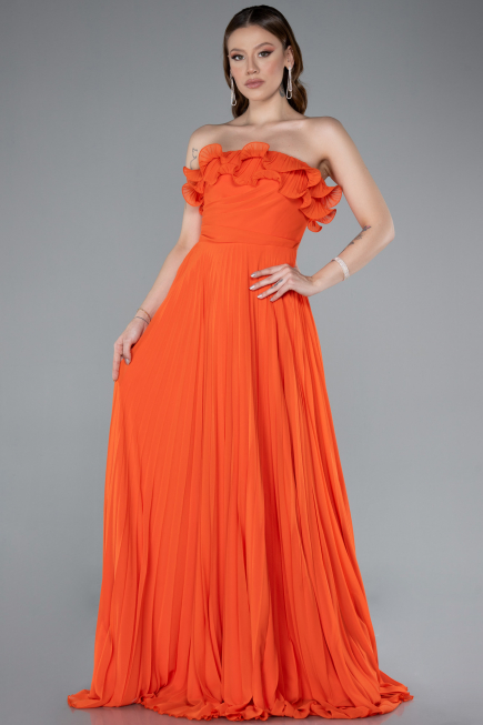 Orange Strapless Long Chiffon Prom Gown ABU4866