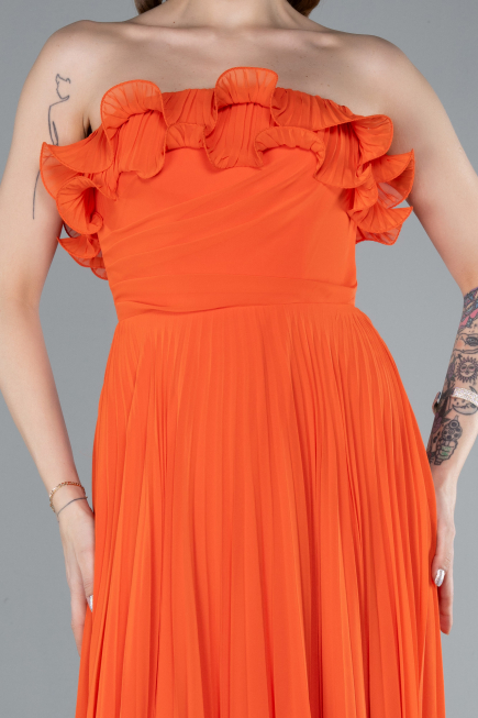 Orange Strapless Long Chiffon Prom Gown ABU4866