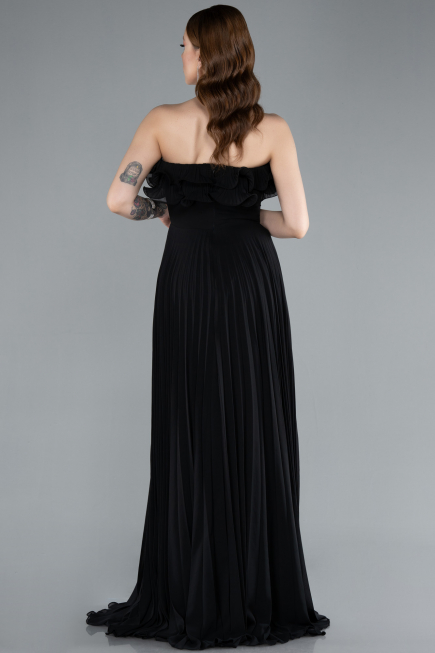Black Strapless Long Chiffon Prom Gown ABU4866