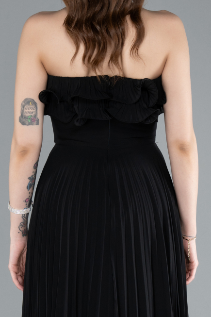 Black Strapless Long Chiffon Prom Gown ABU4866