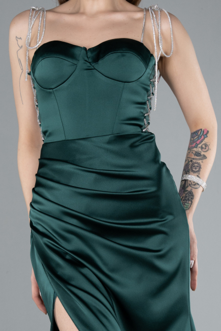 Long Emerald Green Satin Prom Gown ABU3198