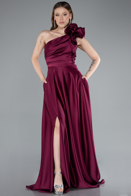 Plum Long Satin Evening Dress ABU4189