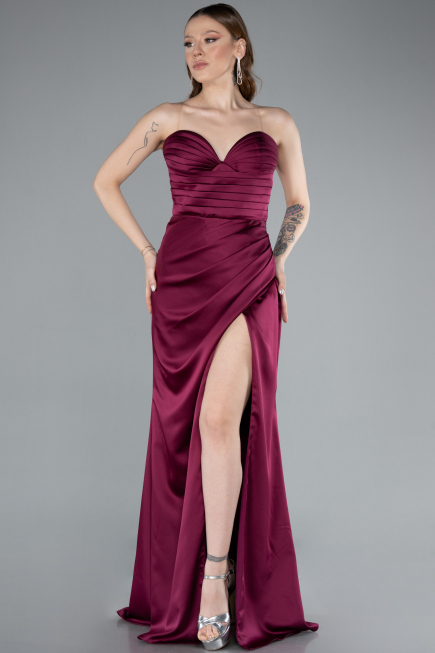 Cherry Colored Long Satin Prom Gown ABU4663