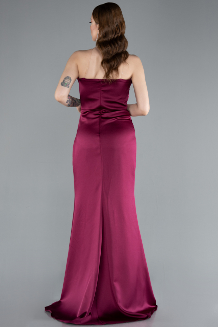 Cherry Colored Long Satin Prom Gown ABU4663