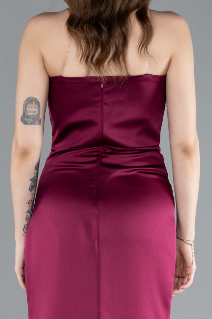 Cherry Colored Long Satin Prom Gown ABU4663