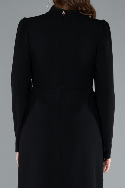 Black Long Sleeve Stand Collar Hijab Evening Dress ABU4879