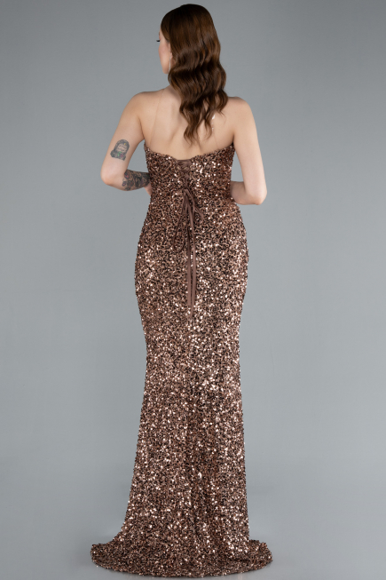Copper Strapless Long Scaly Mermaid Evening Gown ABU4816
