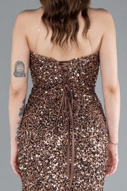 Copper Strapless Long Scaly Mermaid Evening Gown ABU4816