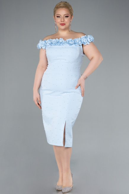 Midi Light Blue Plus Size Party Dress ABK2318