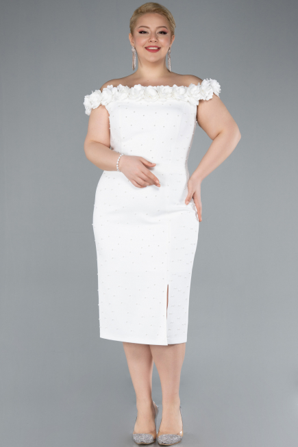 Midi White Plus Size Party Dress ABK2318