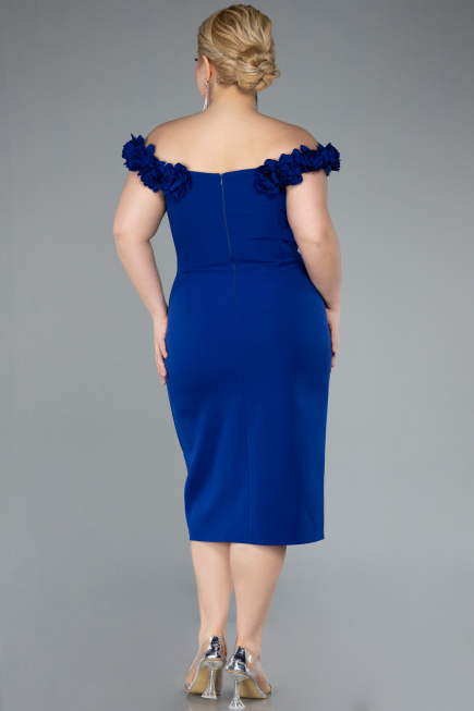 Midi Sax Blue Plus Size Party Dress ABK2318