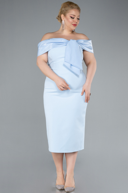 Midi Light Blue Plus Size Party Dress ABK2321