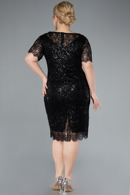 Black Short Sleeve Beaded Midi Evening Gown ABK2330