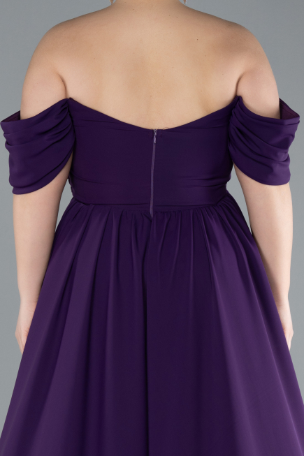 Dark Purple Boat Neck Long Chiffon Plus Size Prom Dress ABU3738