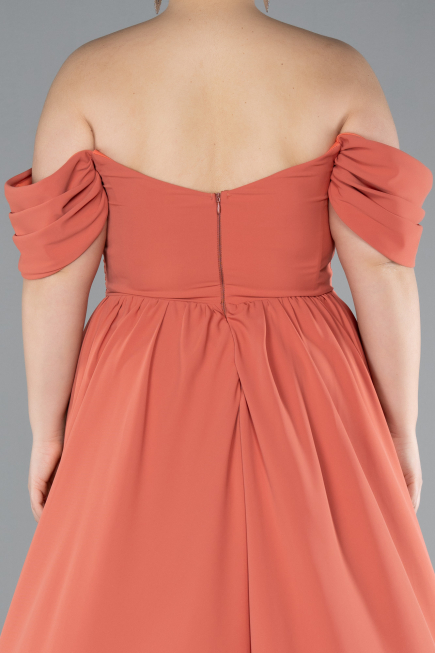 Peach Boat Neck Long Chiffon Plus Size Prom Dress ABU3738