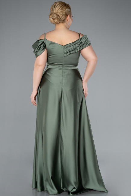 Olive Drab Satin Off Shoulder Long Satin Plus Size Evening Gown ABU4869