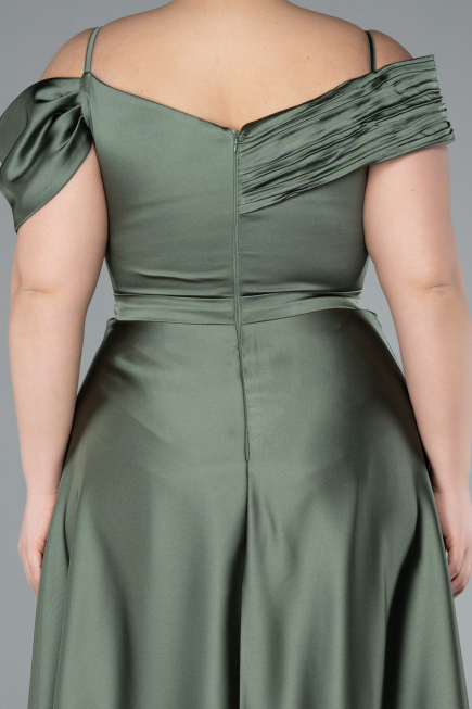 Olive Drab Satin Off Shoulder Long Satin Plus Size Evening Gown ABU4869