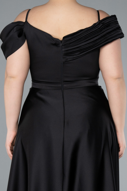 Black Satin Off Shoulder Long Satin Plus Size Evening Gown ABU4869