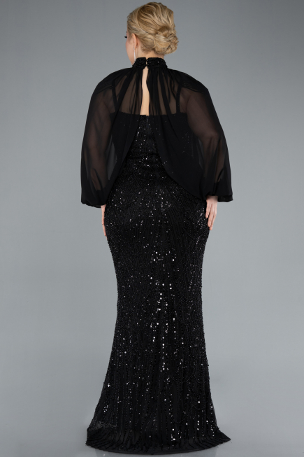 Black Long Beaded Plus Size Evening Gown ABU4890