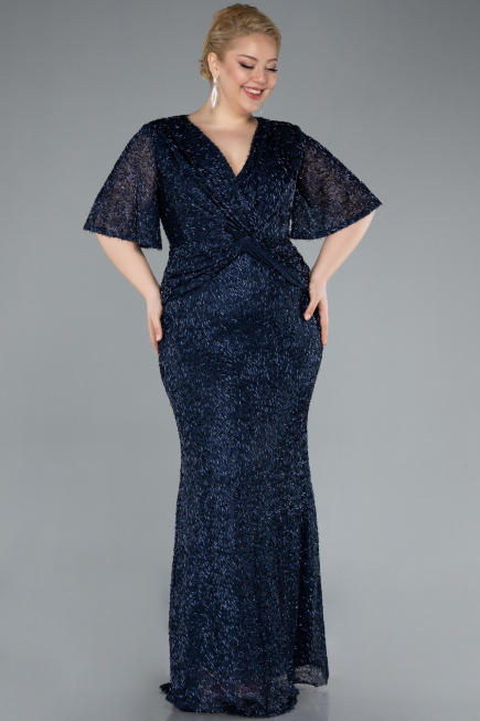 Navy Blue Long Plus Size Evening Gown ABU4542