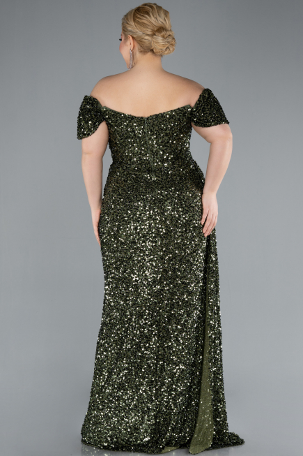 Long Olive Drab Scaly Plus Size Evening Gown ABU4863