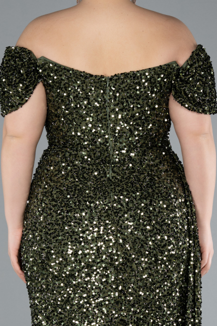 Long Olive Drab Scaly Plus Size Evening Gown ABU4863