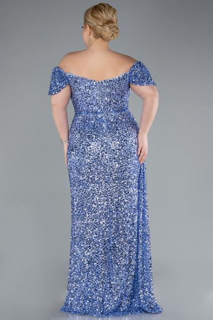 Long Indigo Scaly Plus Size Evening Gown ABU4863