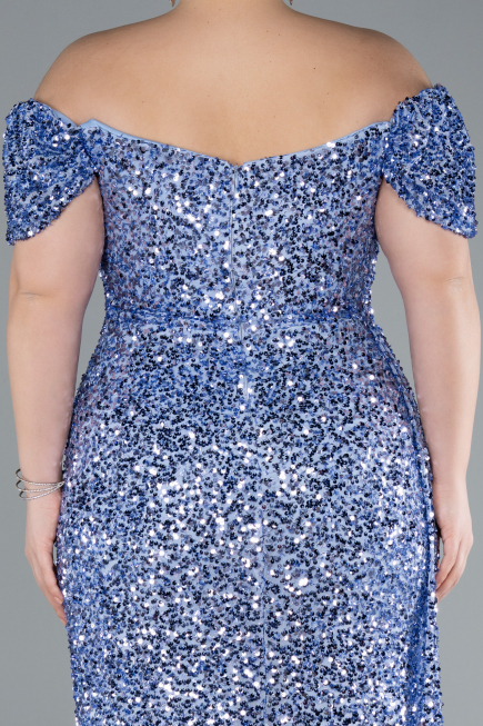Long Indigo Scaly Plus Size Evening Gown ABU4863