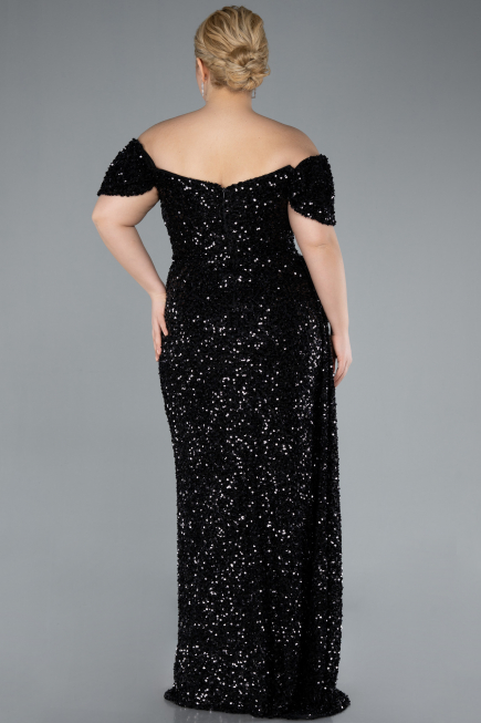 Long Black Scaly Plus Size Evening Gown ABU4863