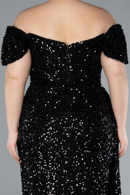 Long Black Scaly Plus Size Evening Gown ABU4863