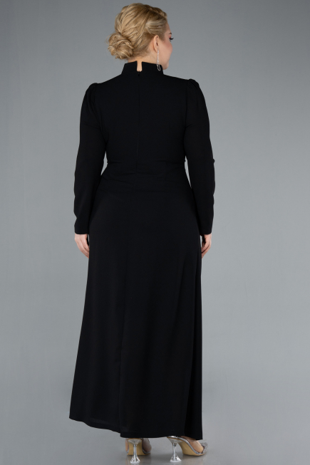 Black Long Sleeve Stand Collar Hijab Plus Size Evening Dress ABU4881