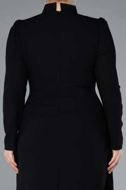 Black Long Sleeve Stand Collar Hijab Plus Size Evening Dress ABU4881