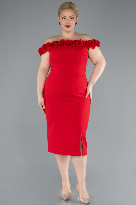 Midi Red Plus Size Party Dress ABK2318