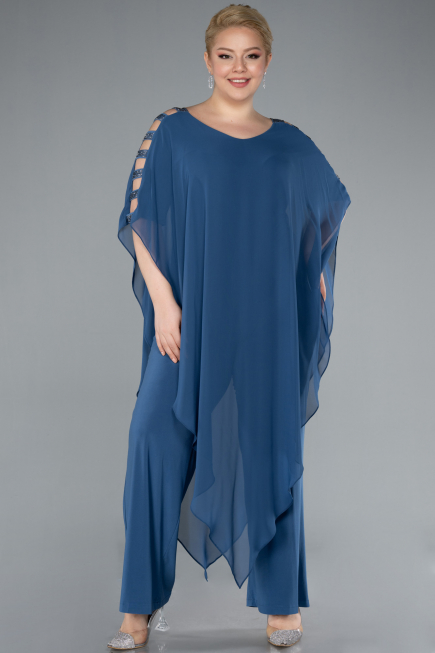 Indigo Chiffon Plus Size Evening Dress ABT080