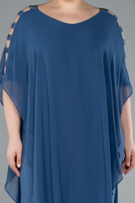 Indigo Chiffon Plus Size Evening Dress ABT080