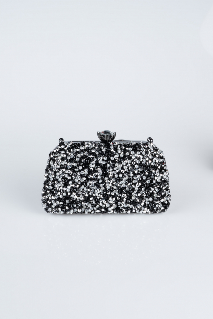 Black-Silver Plaster Fabric Night Bag SH849