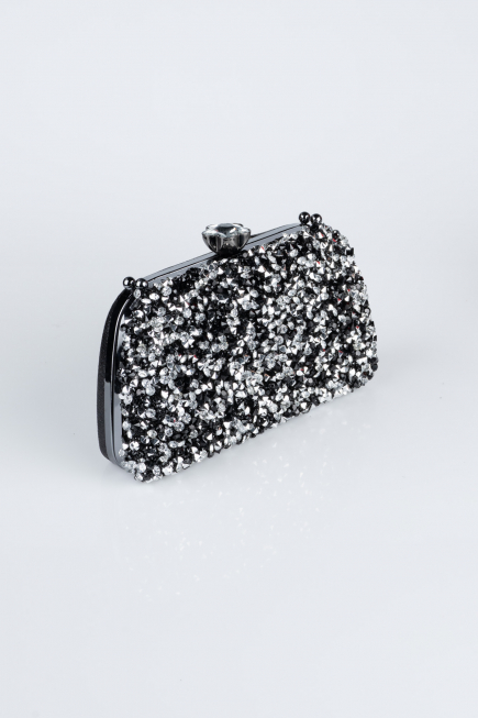 Black-Silver Plaster Fabric Night Bag SH849