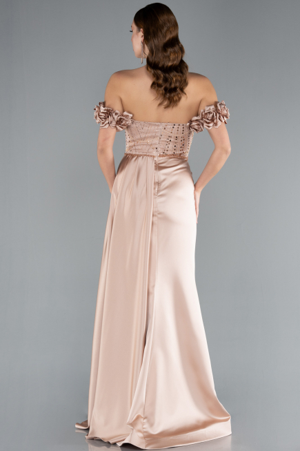 Long Beige Satin Evening Dress ABU4895