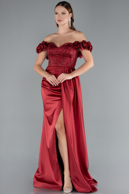 Long Burgundy Satin Evening Dress ABU4895