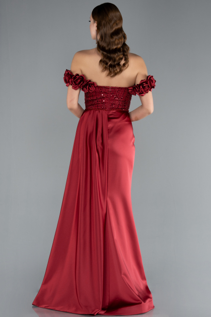 Long Burgundy Satin Evening Dress ABU4895