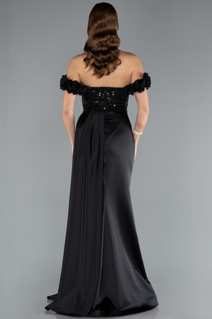 Long Black Satin Evening Dress ABU4895