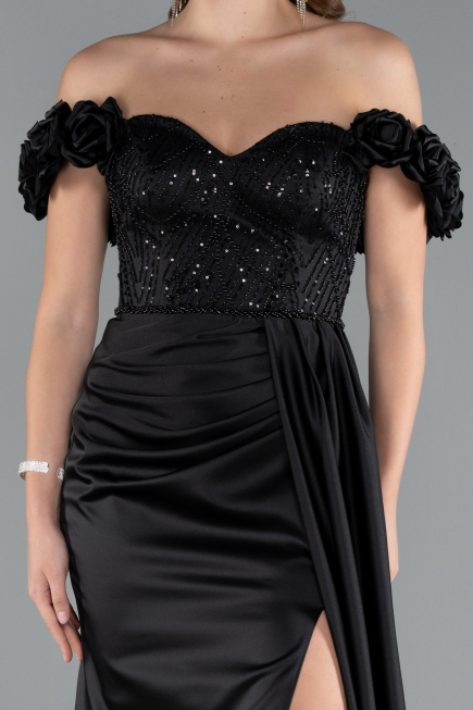 Long Black Satin Evening Dress ABU4895