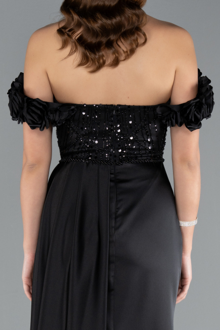 Long Black Satin Evening Dress ABU4895