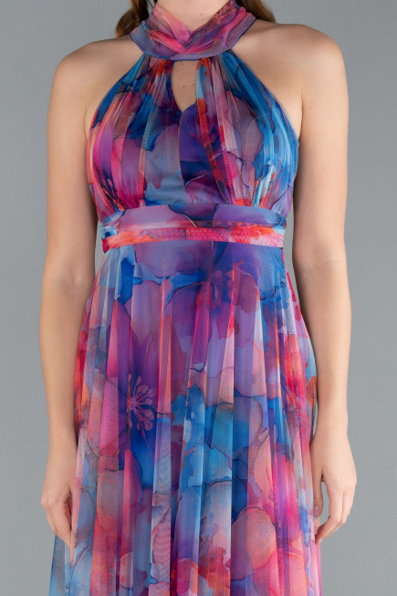 Sax Blue Long Invitation Dress ABU674