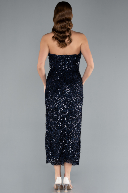 Midi Navy Blue Scaly Cocktail Dress ABK2335