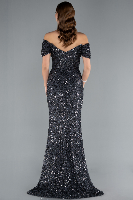 Long Anthracite Scaly Mermaid Evening Gown ABU4906