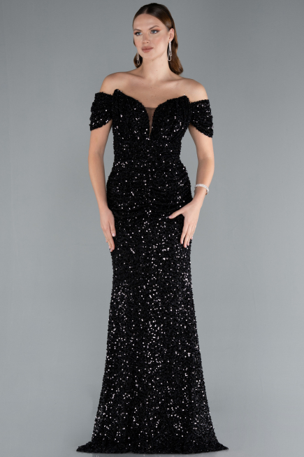 Long Black Scaly Mermaid Evening Gown ABU4906