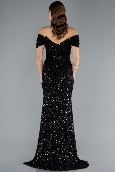 Long Black Scaly Mermaid Evening Gown ABU4906
