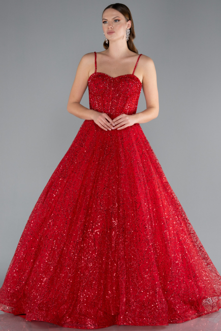 Red Scaly Long Evening Dress ABU3839
