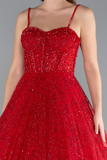Red Scaly Long Evening Dress ABU3839